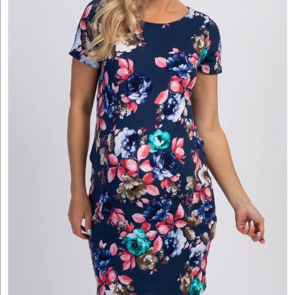 PinkBlush Blue Floral Ruched maternity dress